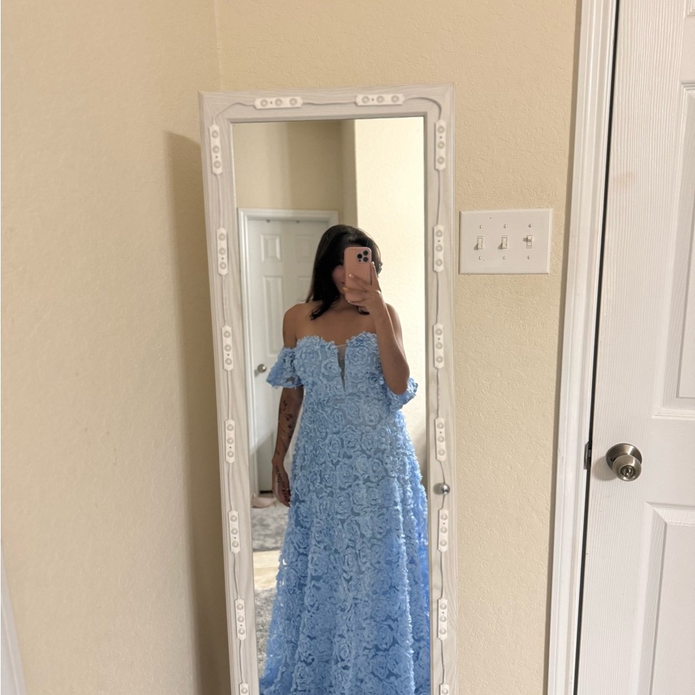Elegant Blue Lace Off-Shoulder Dress NWOT